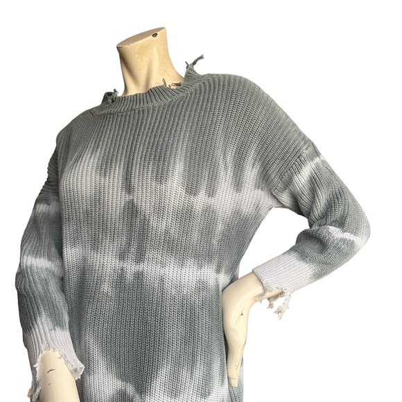 Revolve Superdown Gray & White Tie Dye Distressed Pullover Knit Sweater XS - Picture 7 of 10